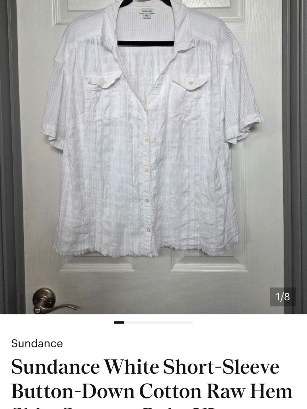 Sundance White Short-Sleeve Button-Down Cotton Raw Hem Shirt Summer Boho XL